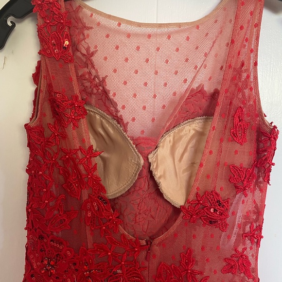 Sherri Hill 11127 Red Lace Dress - Picture 4 of 9